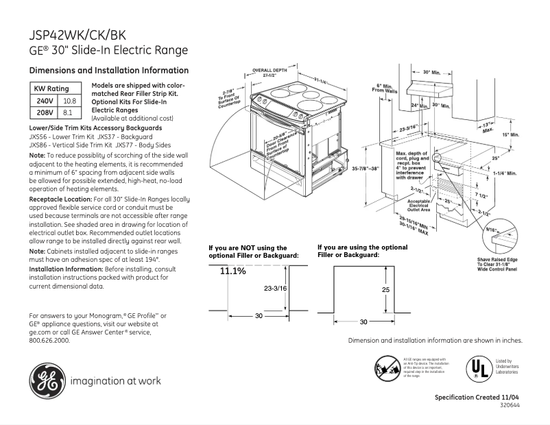 Page 1 de la notice Fiche technique GE JSP42CKCC