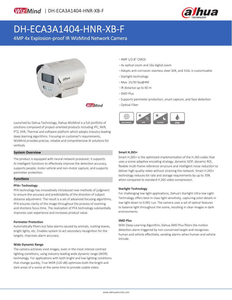 Page 1 de la notice Fiche technique Dahua Technology ECA3A1404-HNR-XB-F