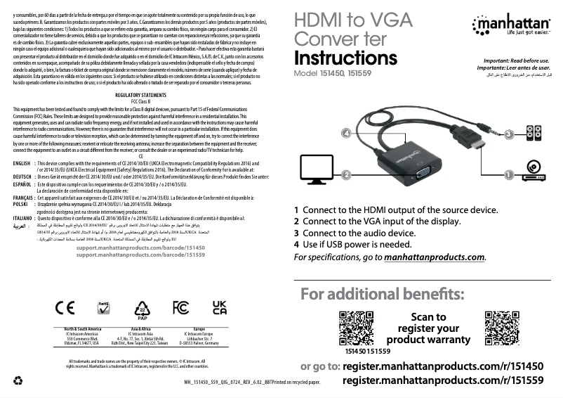 Page 1 de la notice Manuel utilisateur Manhattan 151450