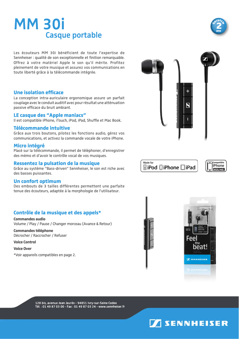 Page n°1 - Fiche technique Sennheiser MM 30i