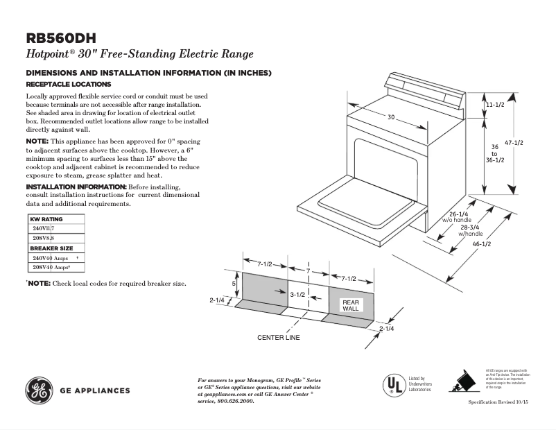 Page 1 de la notice Fiche technique Hotpoint RB560DHWW