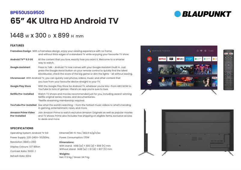 Page n°1 - Fiche technique Blaupunkt BP650USG9500