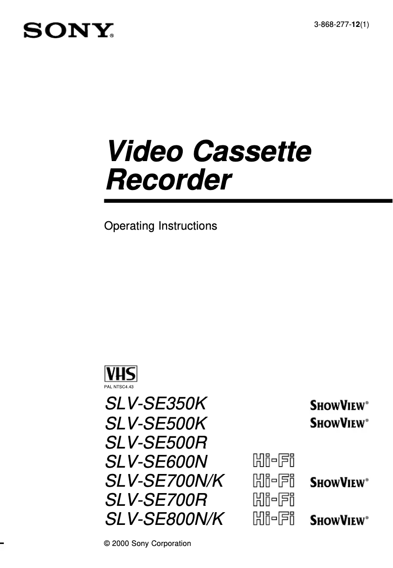 Page 1 de la notice Manuel utilisateur Sony SLV-SE500K