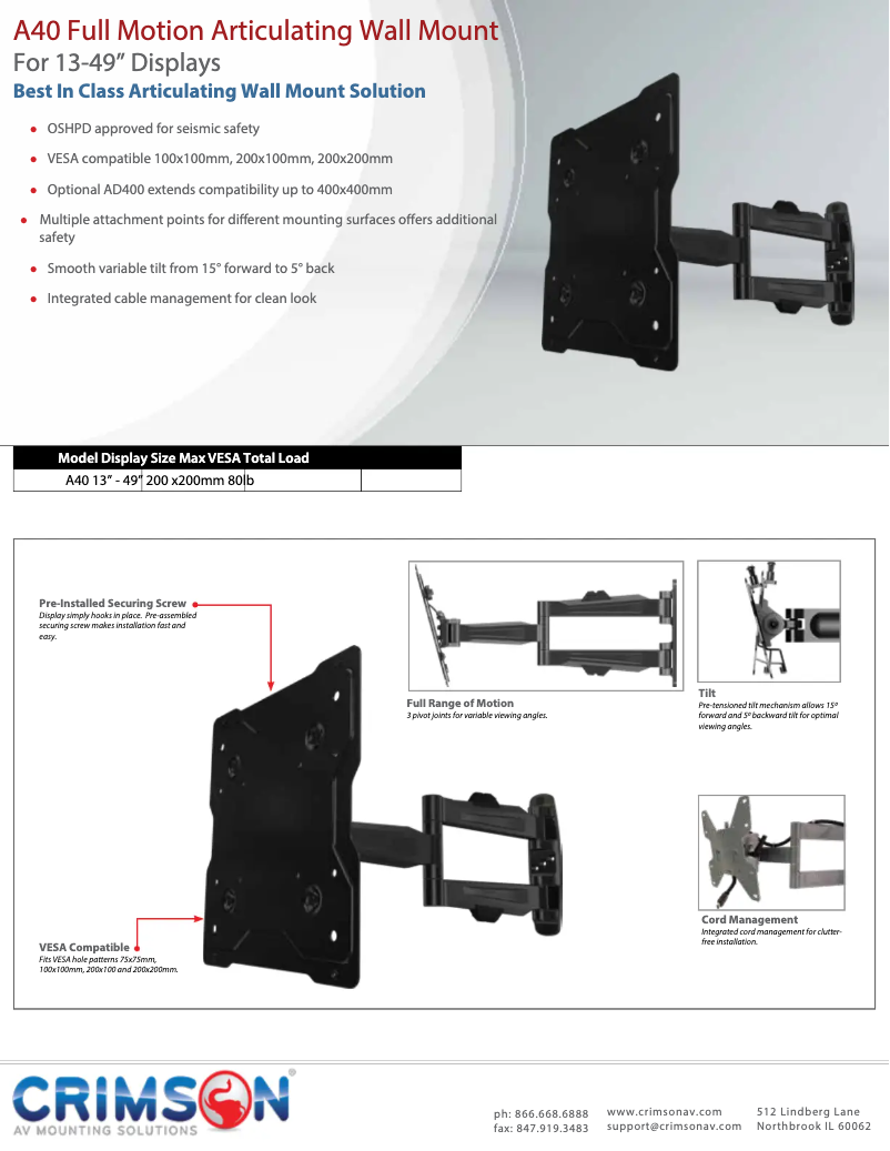 Page 1 de la notice Fiche technique Crimson A40