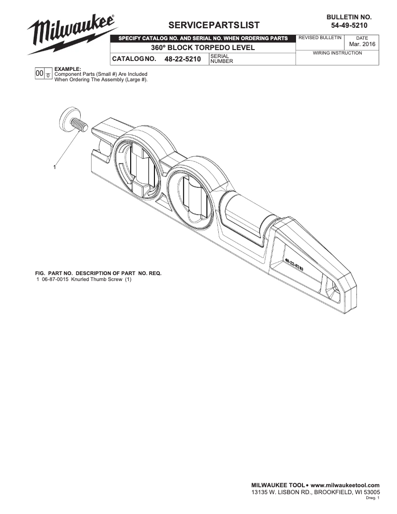 Page 1 de la notice Manuel utilisateur Milwaukee 48-22-5210