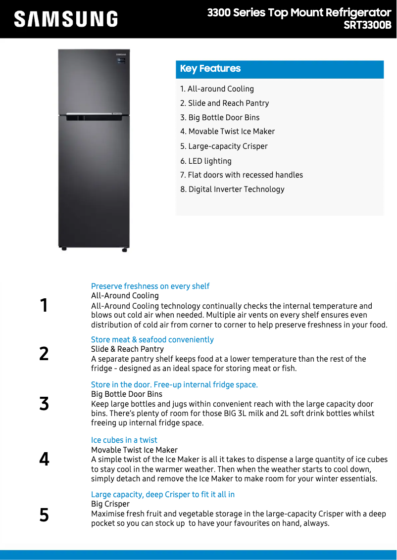 Page 1 de la notice Fiche technique Samsung SRT3300B