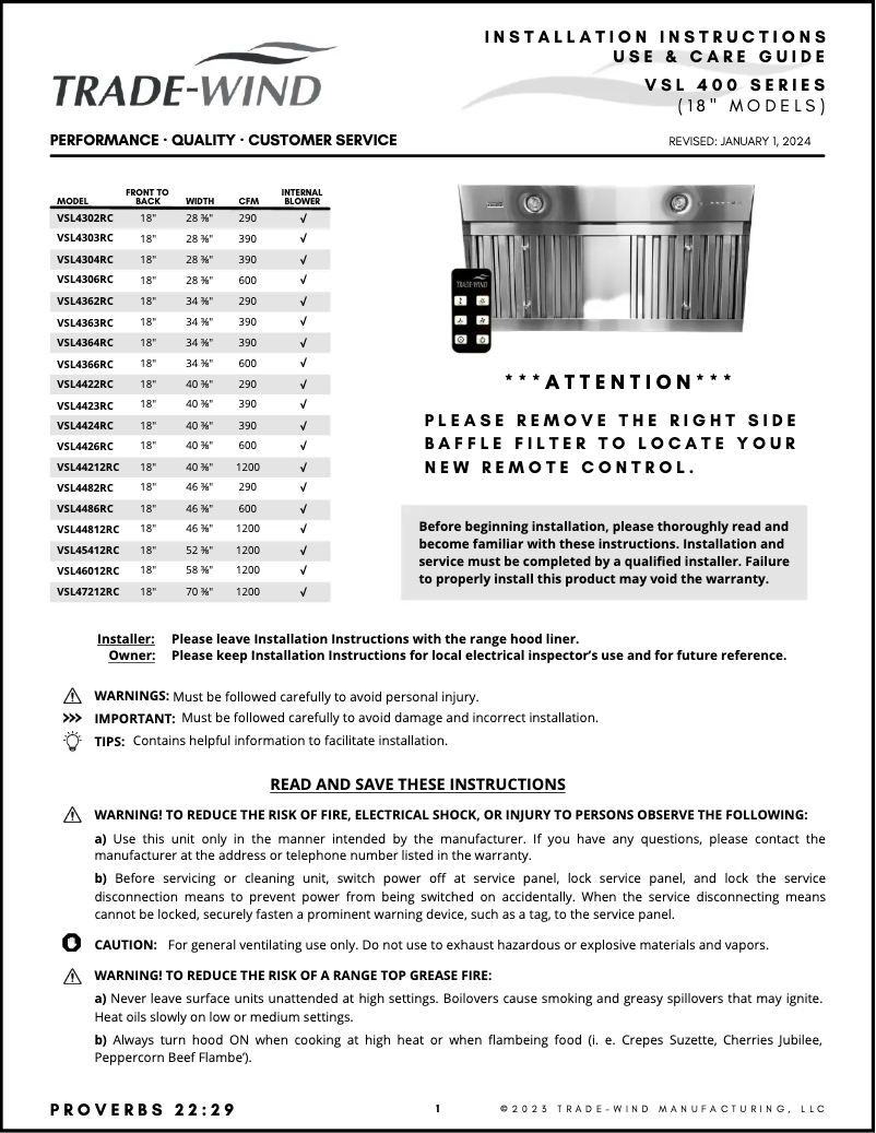 Page 1 de la notice Manuel utilisateur Trade-Wind VSL4304RC