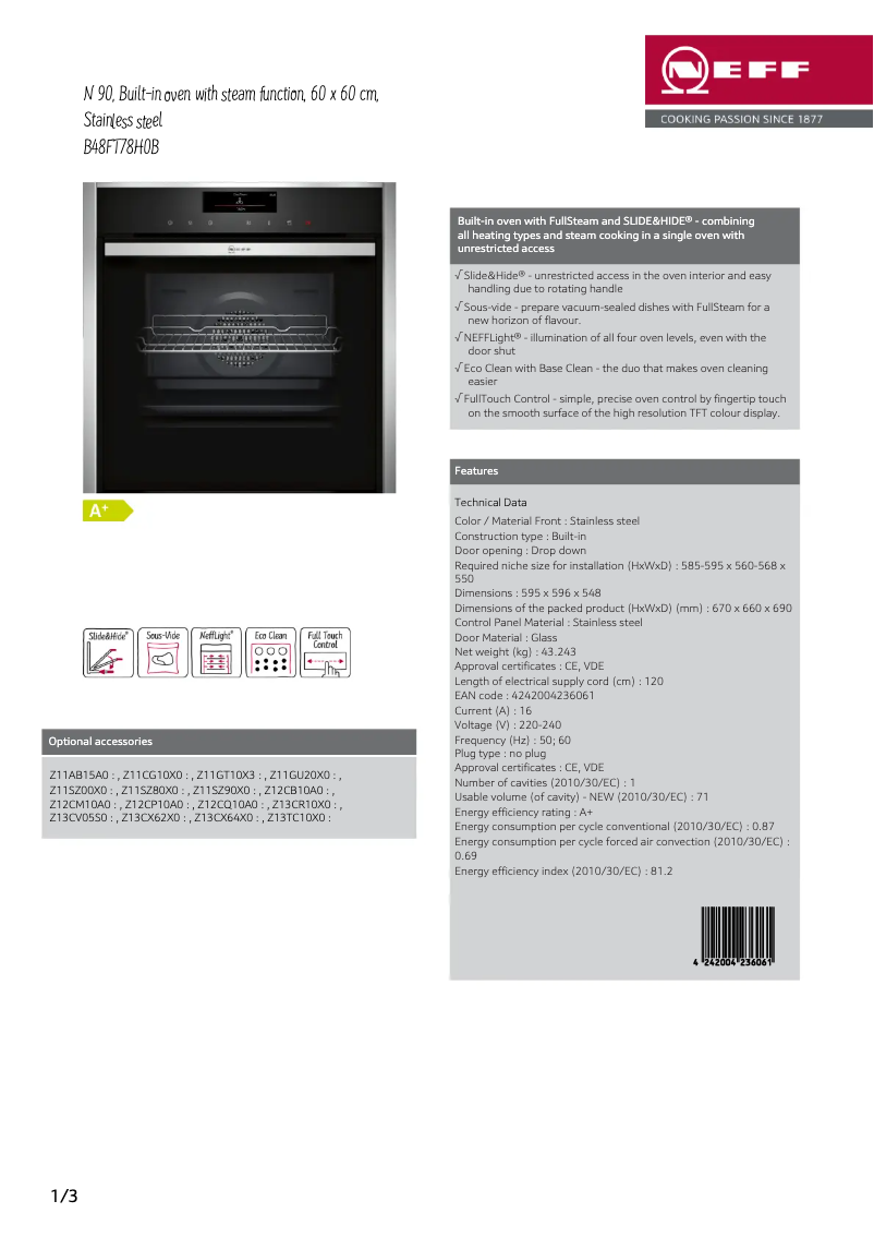 Page n°1 - Fiche technique Neff B48FT78H0B