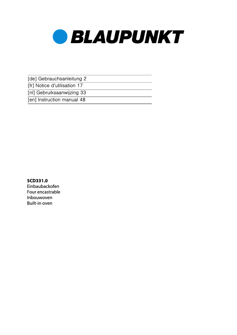 Page 1 de la notice Manuel utilisateur Blaupunkt 5CD33150