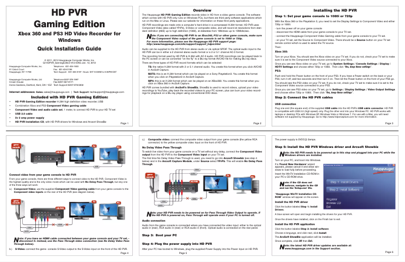 Page n°1 - Manuel utilisateur Hauppauge HD PVR