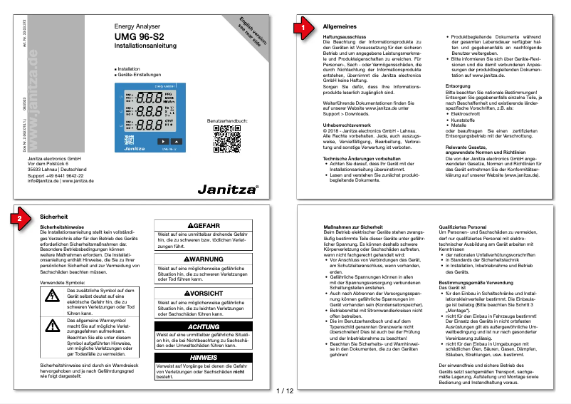 Página 1 del manual Manual de usuario Janitza UMG 96-S2