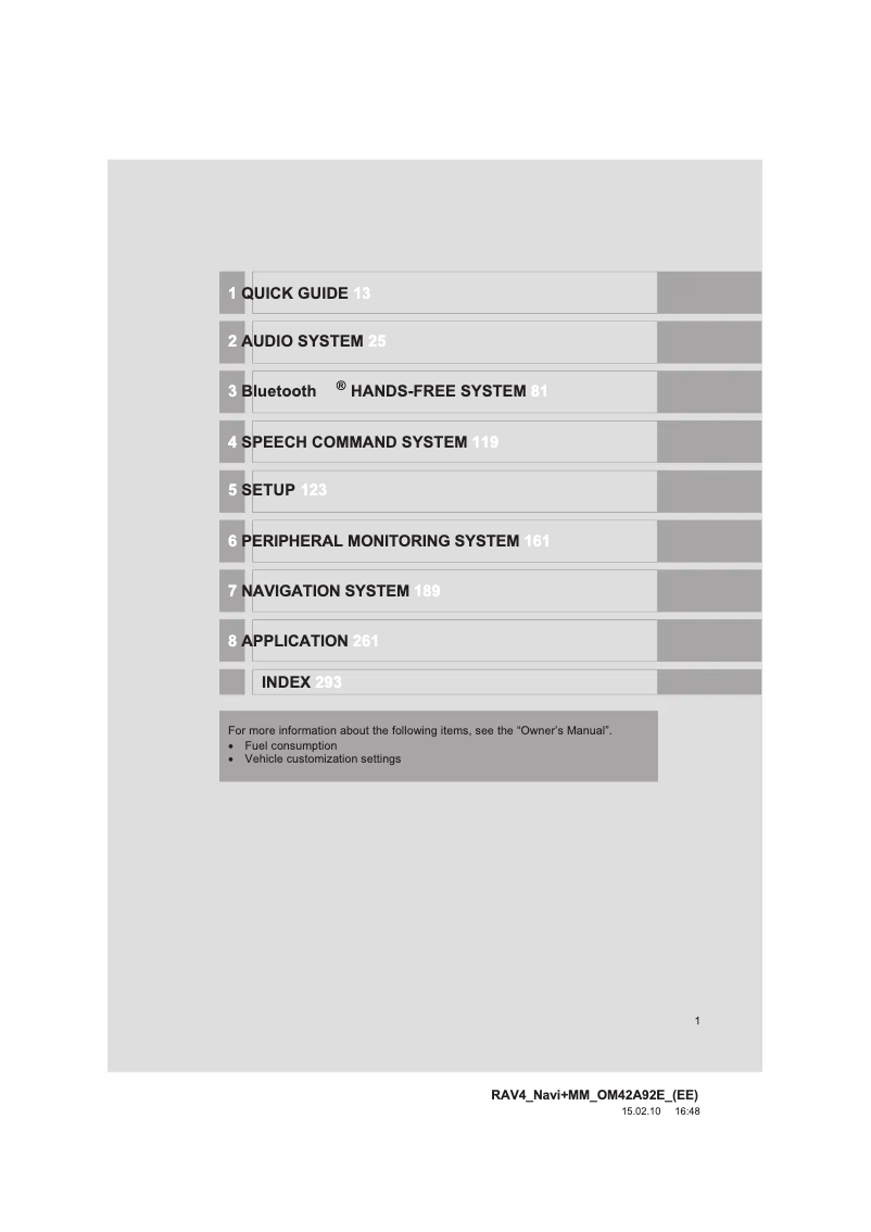 Image de la première page du manuel de l'appareil RAV4 2015 Navigation