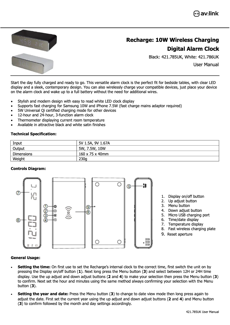 Page n°1 - Manuel utilisateur AV:link 421.785UK