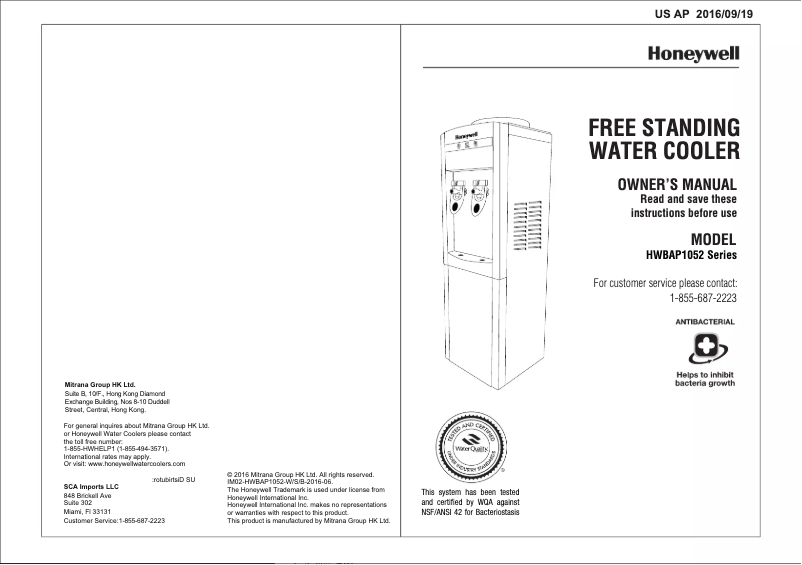 Page 1 de la notice Manuel utilisateur Honeywell HWBAP1052