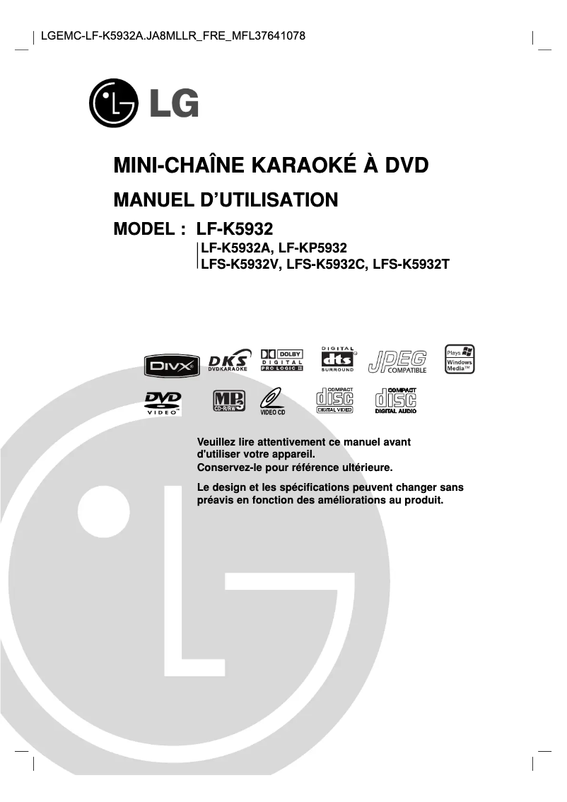 Image de la première page du manuel de l'appareil LF-K5932A