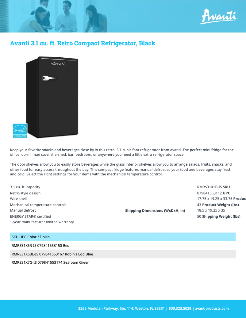 Página 1 del manual Ficha técnica Avanti RMRS31X6BL-IS