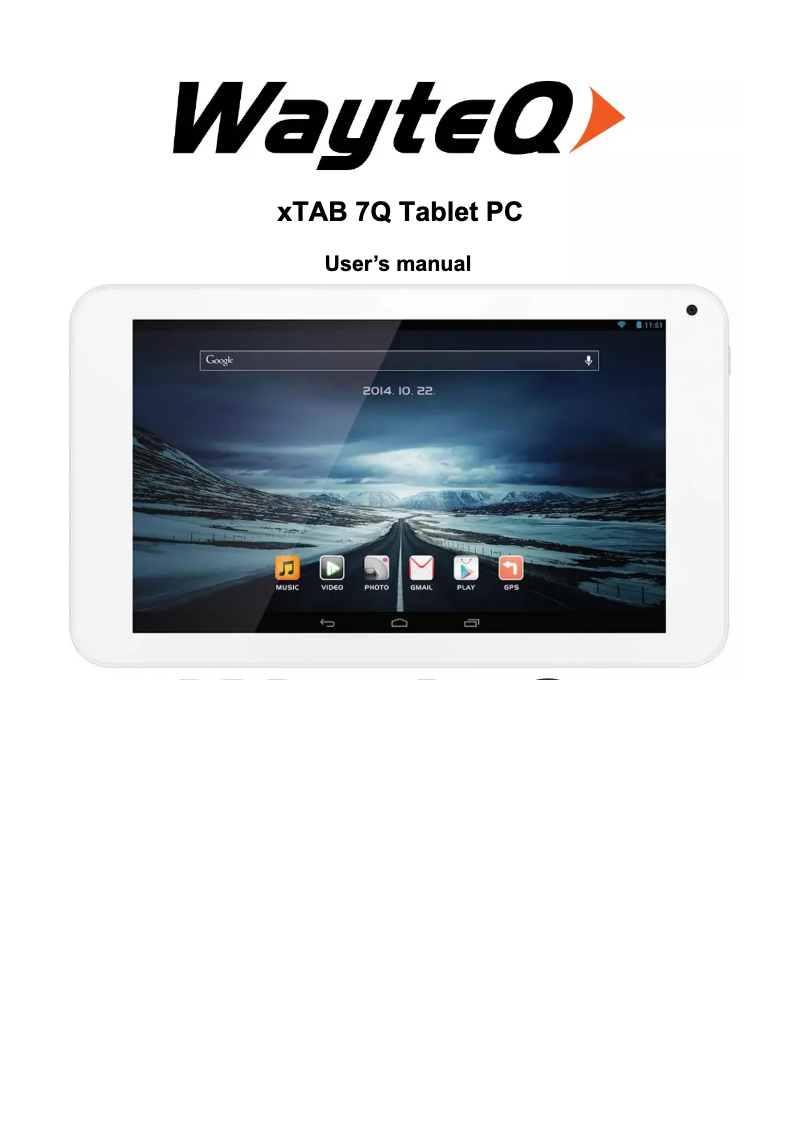 Page n°1 - Manuel utilisateur WayteQ XTAB 7Q