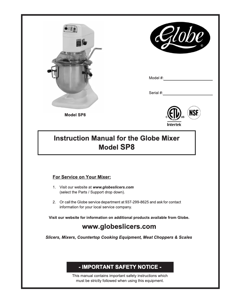 Page n°1 - Manuel utilisateur Globe SP8