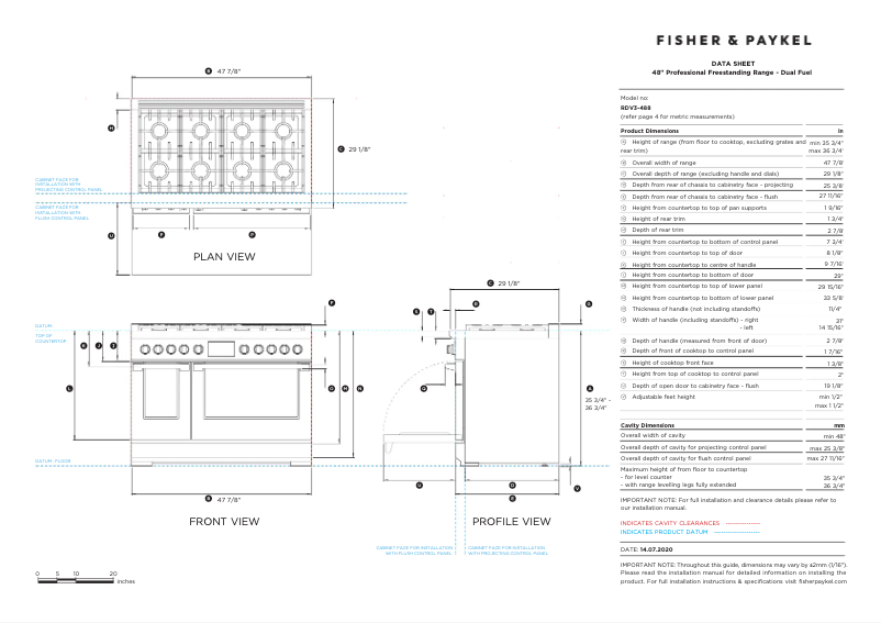 Page 1 de la notice Fiche technique Fisher & Paykel RDV3-488-N