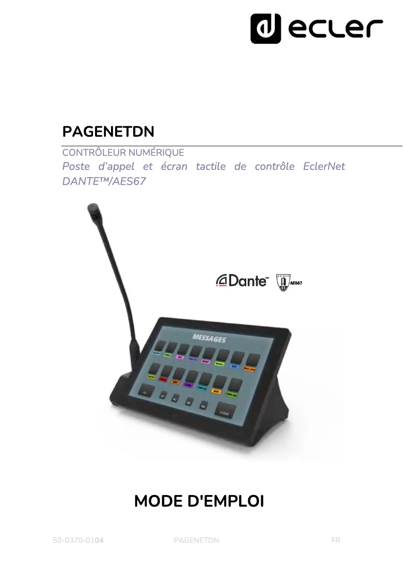 Page 1 de la notice Manuel utilisateur Ecler PAGENETDN