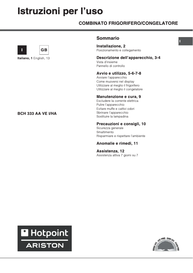 Page n°1 - Manuel utilisateur Hotpoint Ariston BCH 333 AA VE I