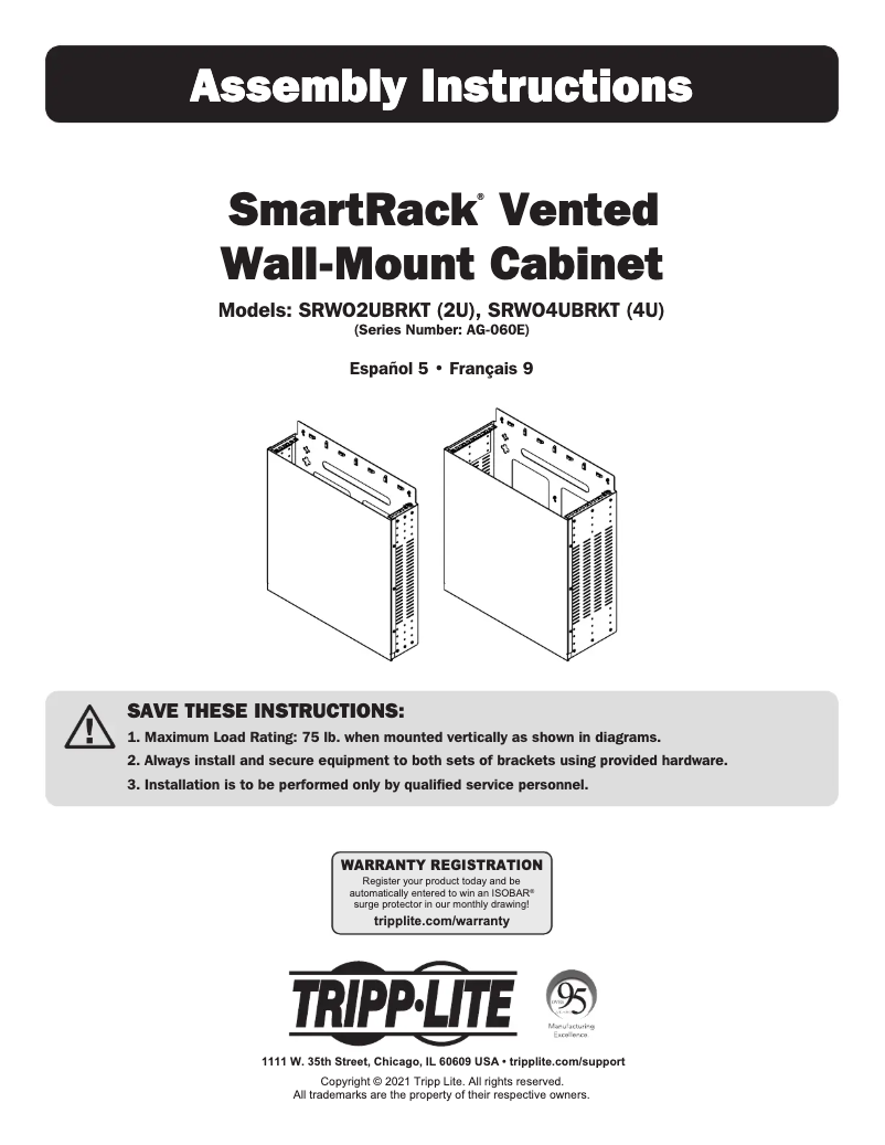 Page n°1 - Manuel utilisateur Tripp Lite SRWO2UBRKT