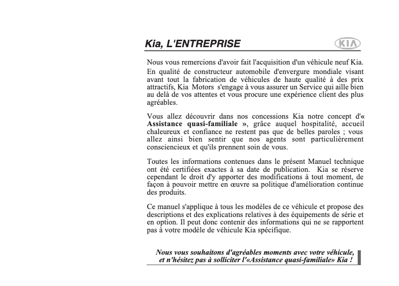 Page 1 de la notice Manuel utilisateur Kia Carens (2014)