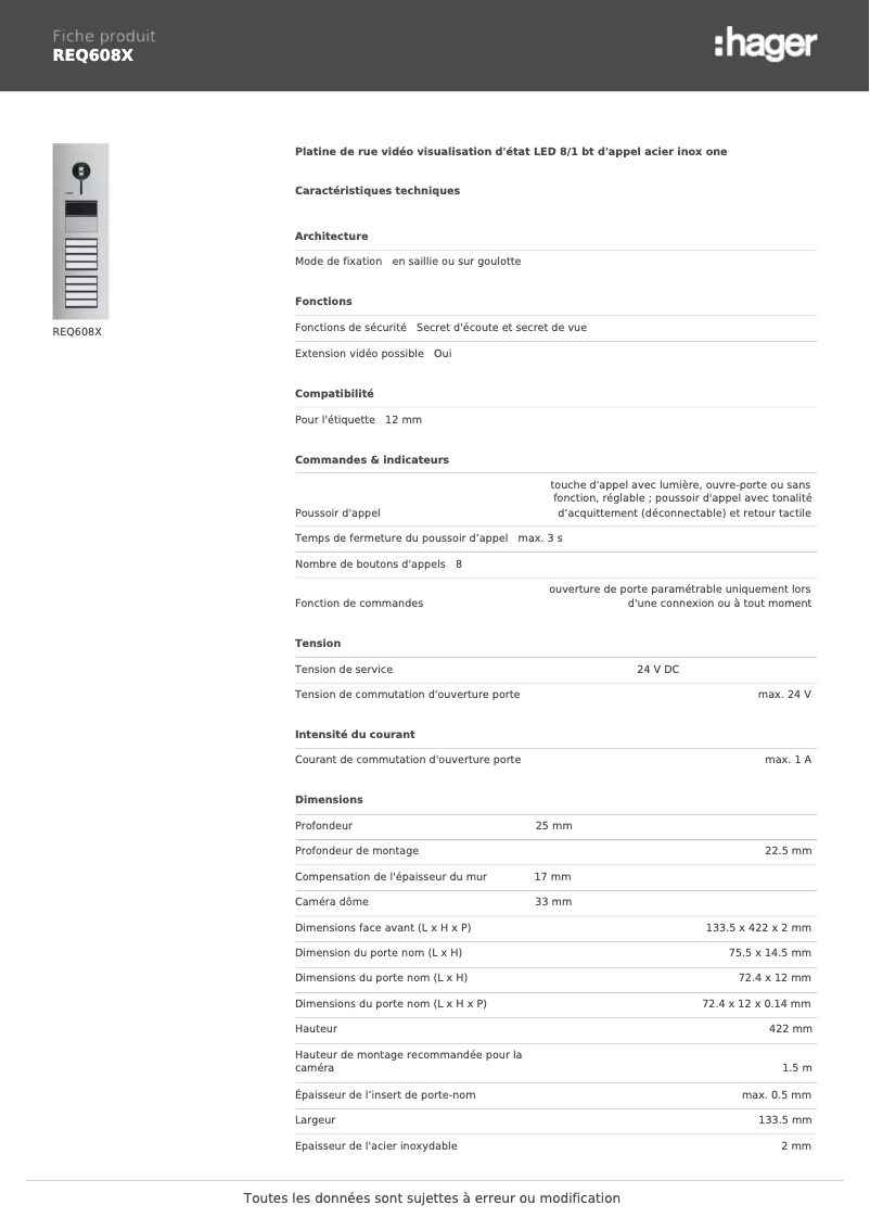 Image de la première page du manuel de l'appareil REQ608X