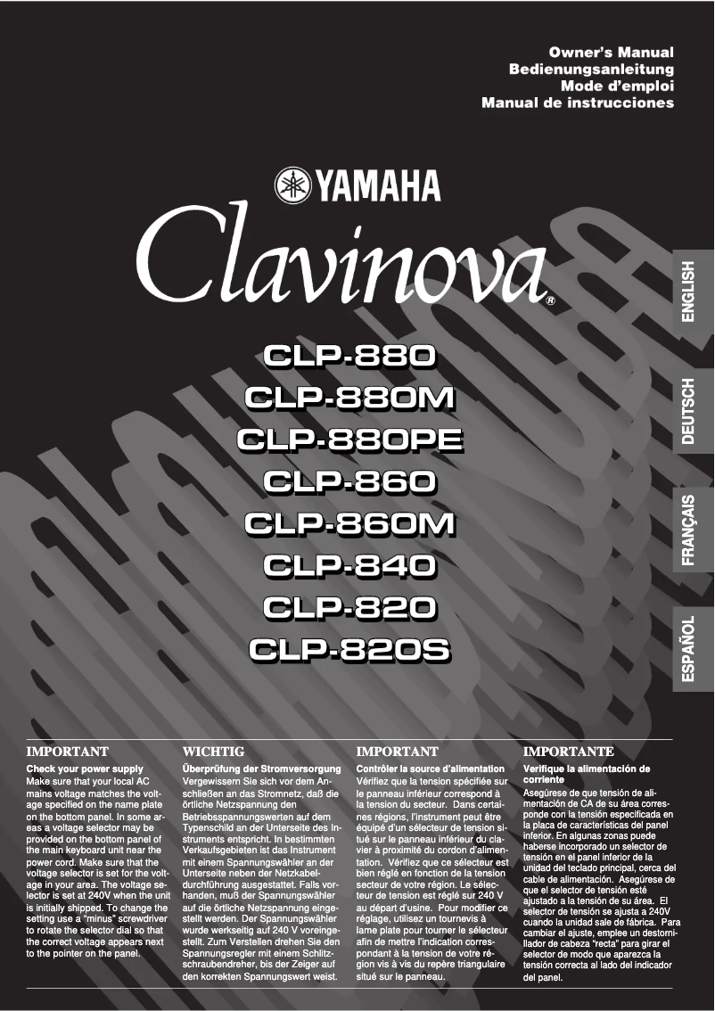 Page 1 de la notice Manuel utilisateur Yamaha Clavinova CLP-880PE