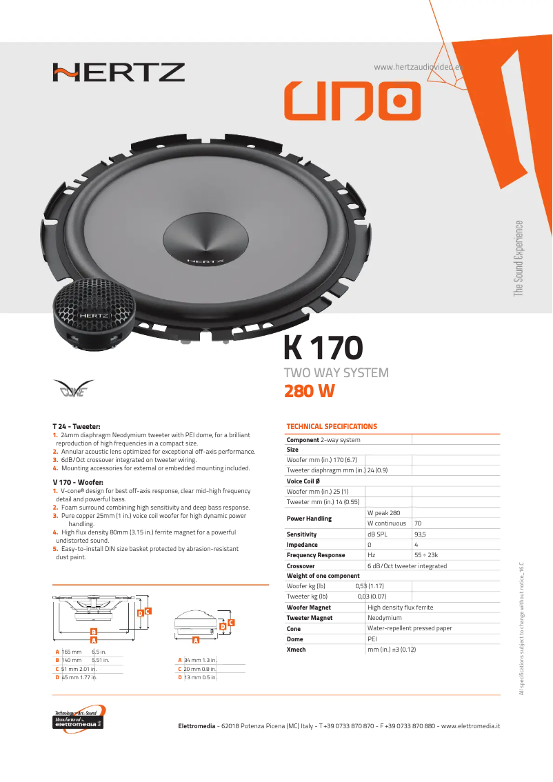 Page 1 de la notice Fiche technique Hertz Uno K 170