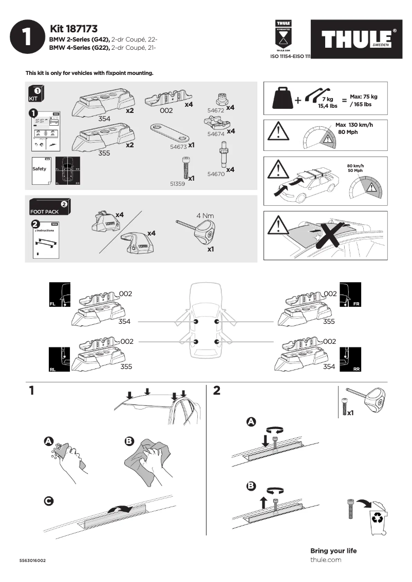 Page 1 de la notice Manuel utilisateur Thule Kit 187173