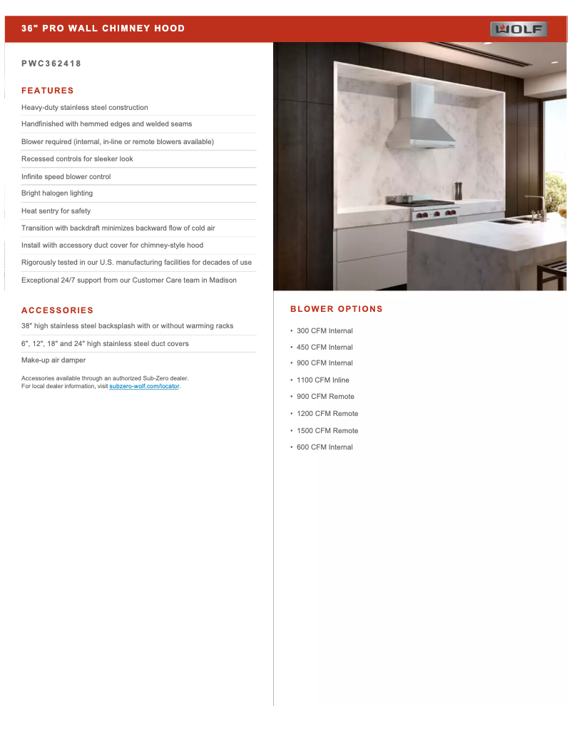 Page 1 de la notice Fiche technique Wolf PWC362418