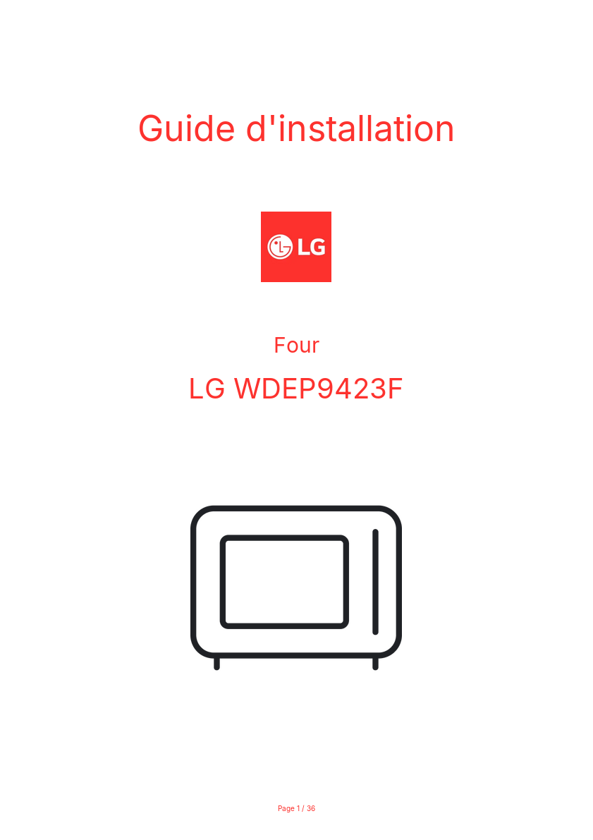 Page n°1 - Guide d'installation LG WDEP9423F