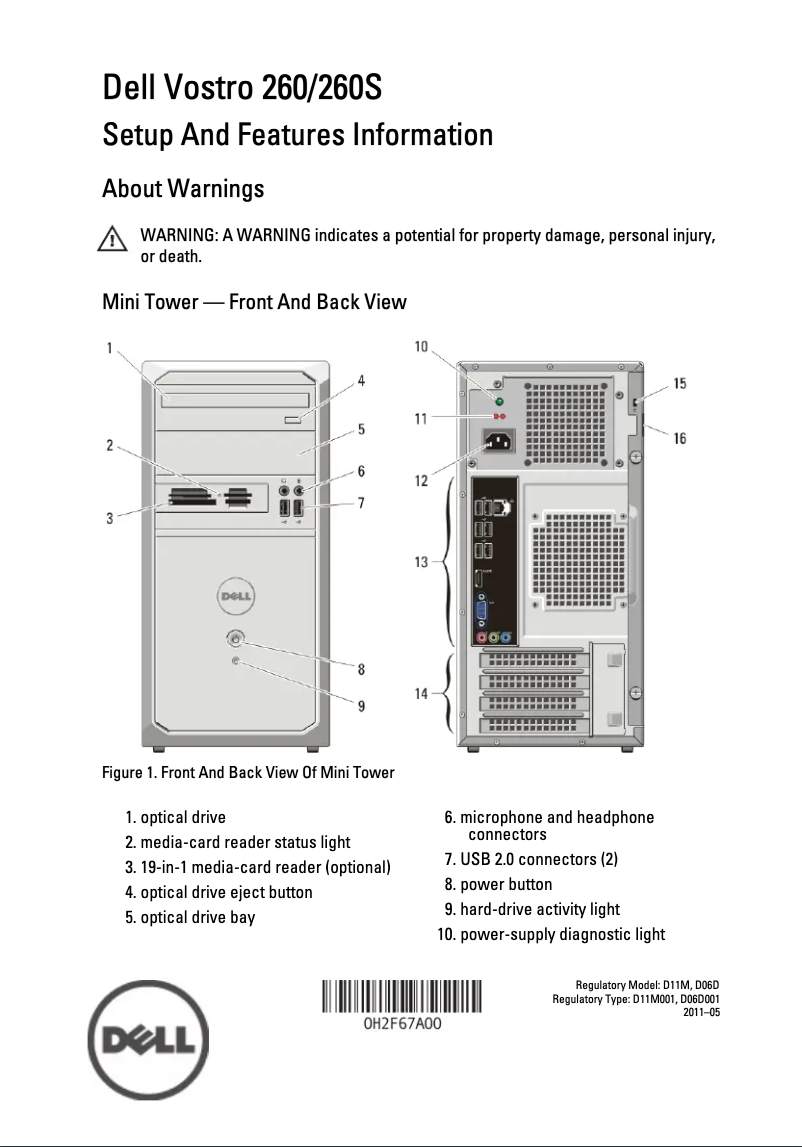 Page n°1 - Guide d'installation Dell Vostro 260s