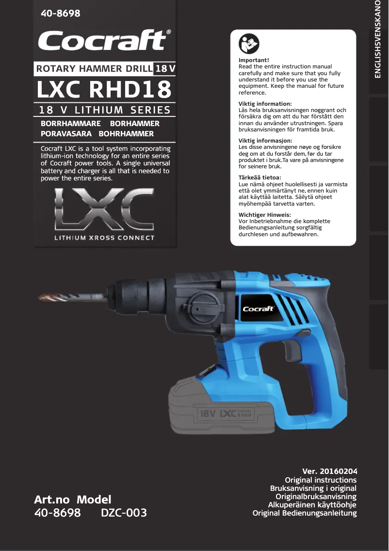 Page 1 de la notice Manuel utilisateur Cocraft LXC RHD18