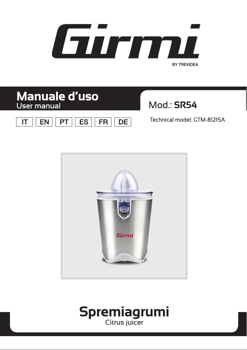 Page 1 de la notice Manuel utilisateur Girmi SR54