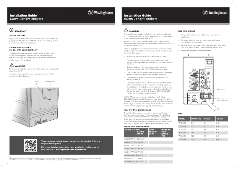 Page 1 de la notice Guide d'installation Westinghouse WFE642WCB