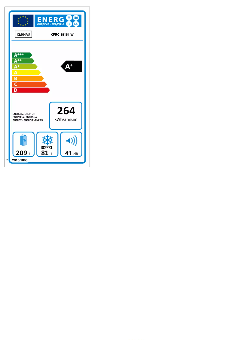 Page 1 of the manual Energy Label Kernau KFRC 18161 W