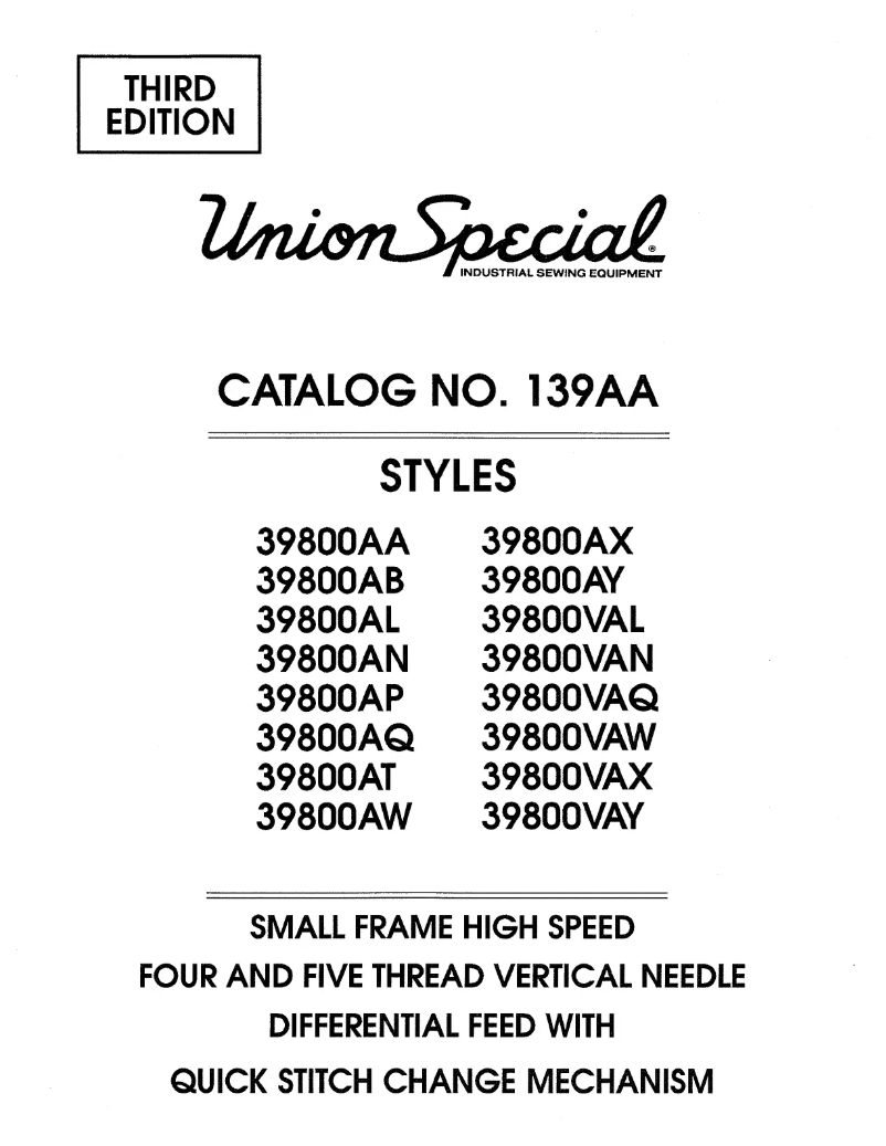 Page n°1 - Manuel utilisateur Union Special 39800AT