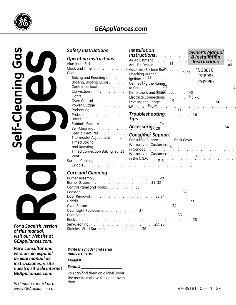 Page 1 de la notice Manuel utilisateur GE PGB995DETBB