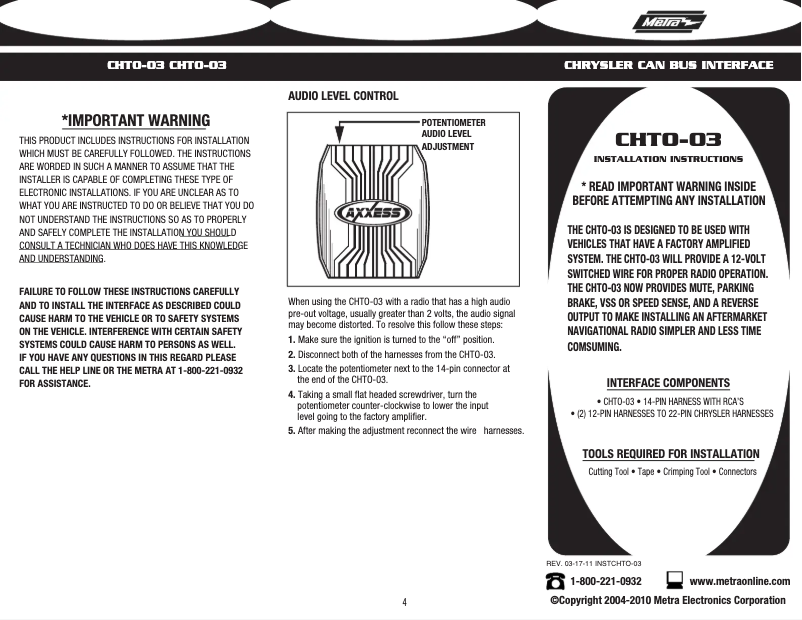 Página 1 del manual Manual de usuario Metra CHTO-03
