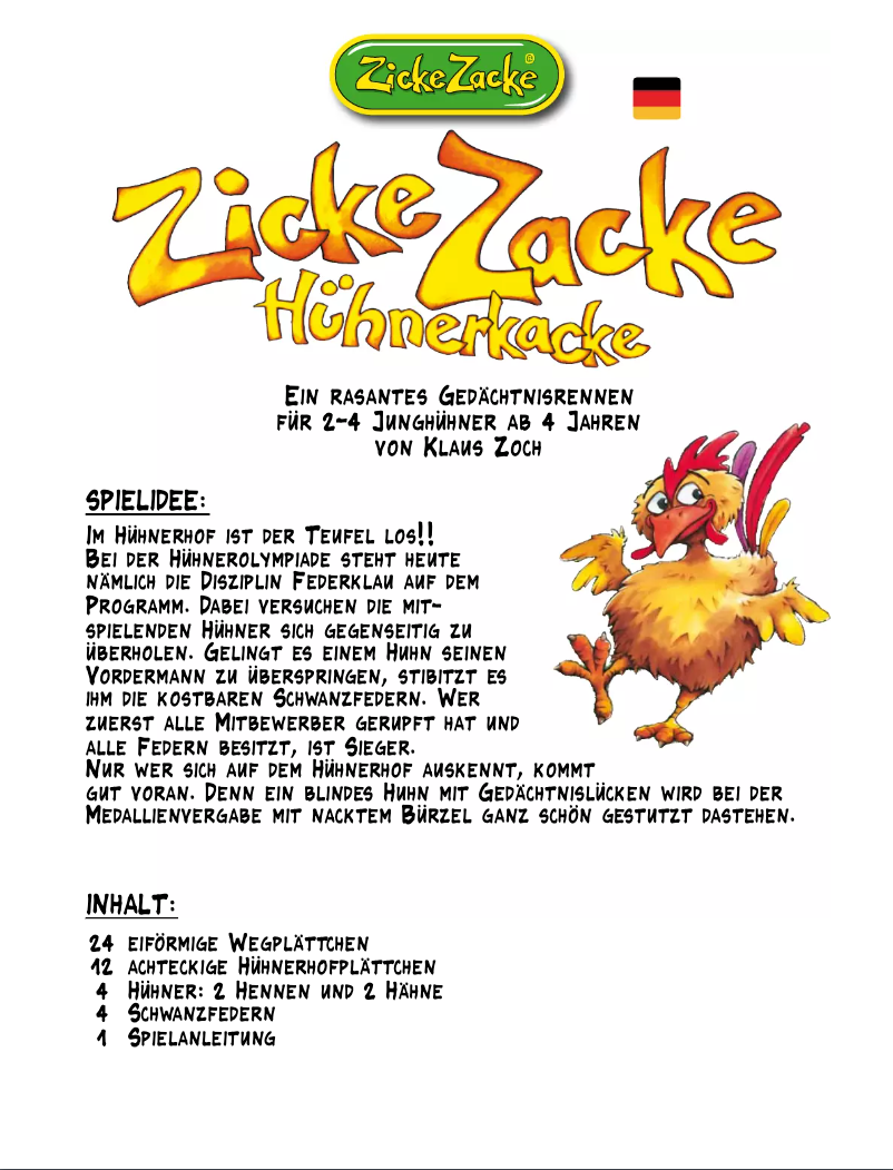 Page 1 de la notice Manuel utilisateur Zoch Zicke Zacke Hühnerkacke