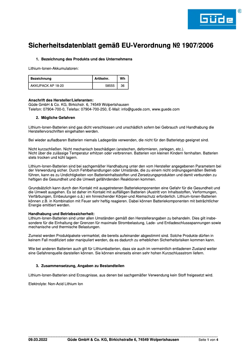 Page n°1 - Instructions de sécurité Güde V 18-0