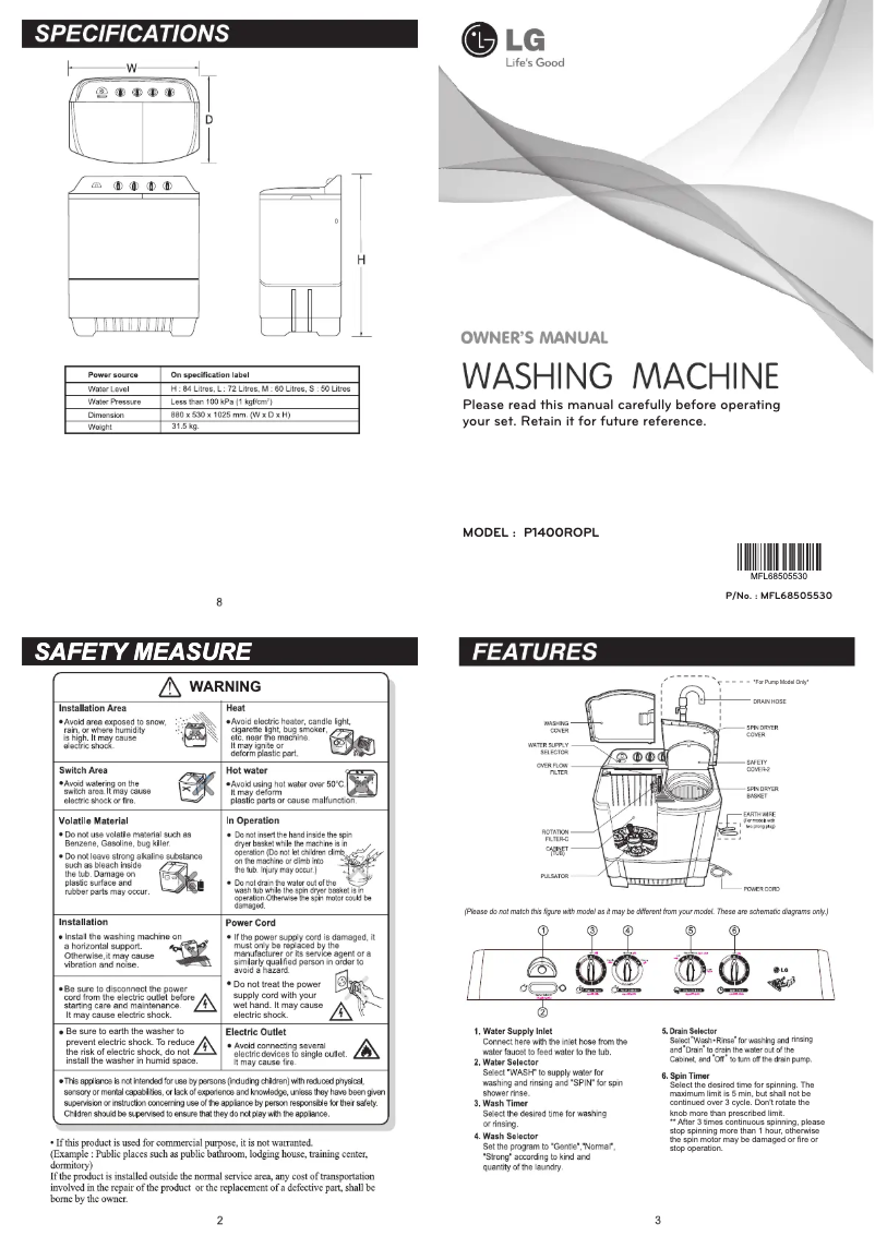 Page n°1 - Manuel utilisateur LG P1400ROPL
