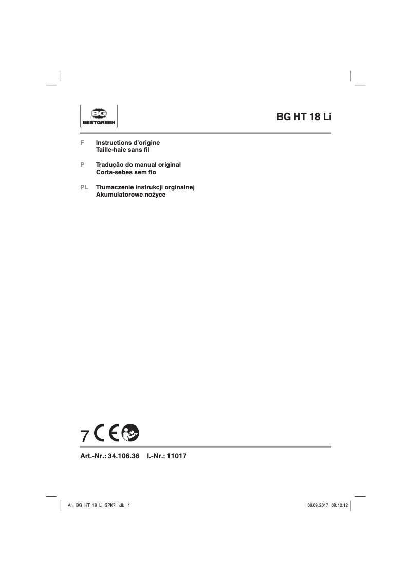 Image de la première page du manuel de l'appareil BG HT 18 Li