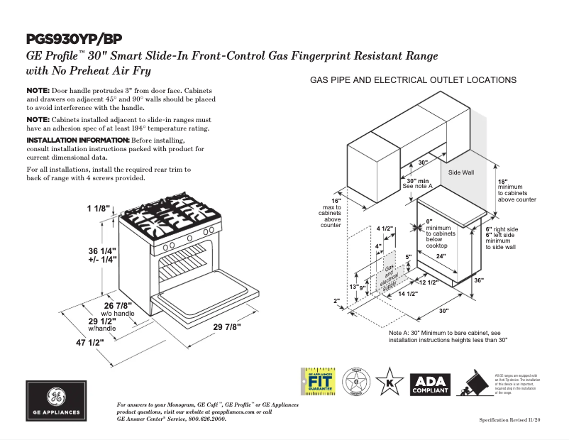 Page 1 de la notice Fiche technique GE Profile PGS930BPTS