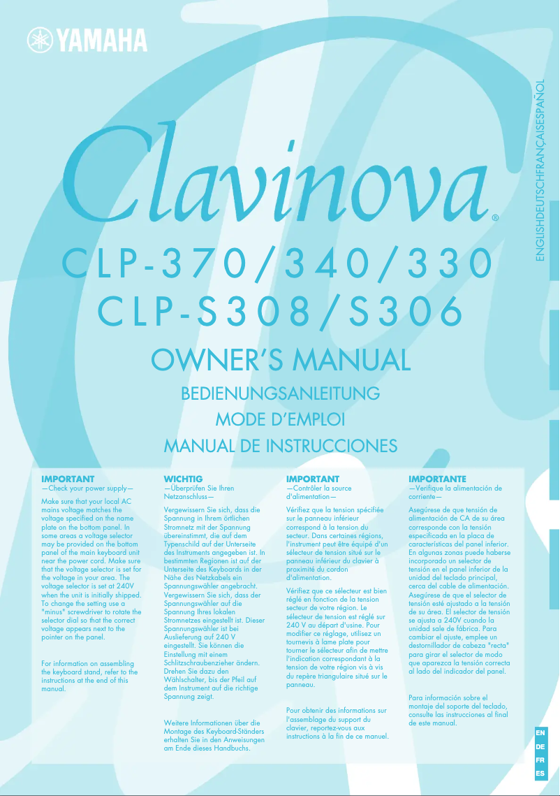 Page 1 de la notice Manuel utilisateur Yamaha Clavinova CLP-S308