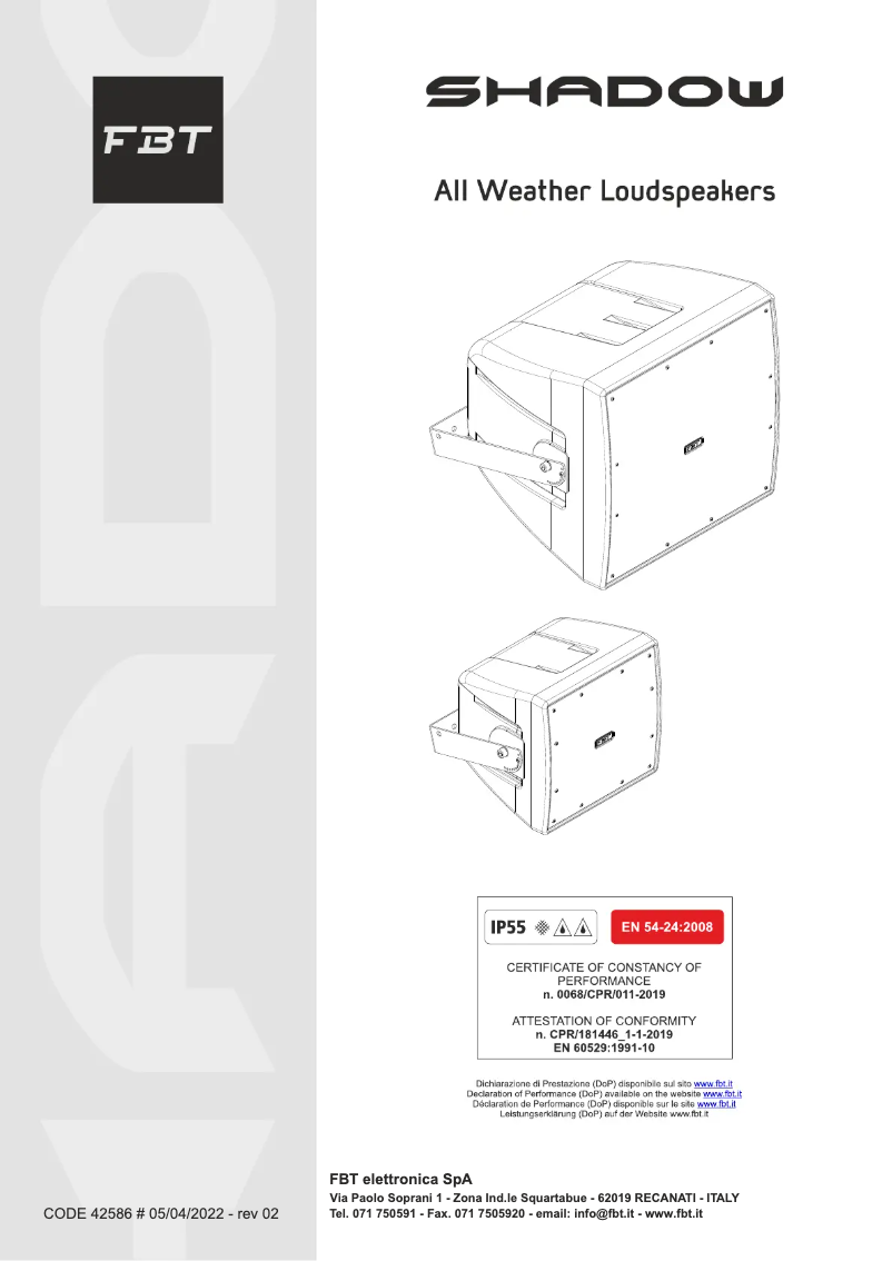 Page n°1 - Manuel utilisateur FBT SHADOW 112HCT