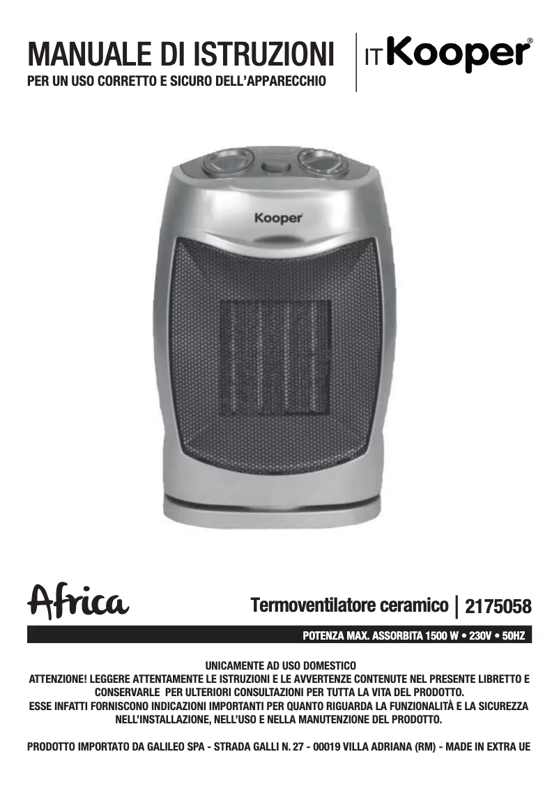 Page 1 de la notice Manuel utilisateur Kooper 2175058