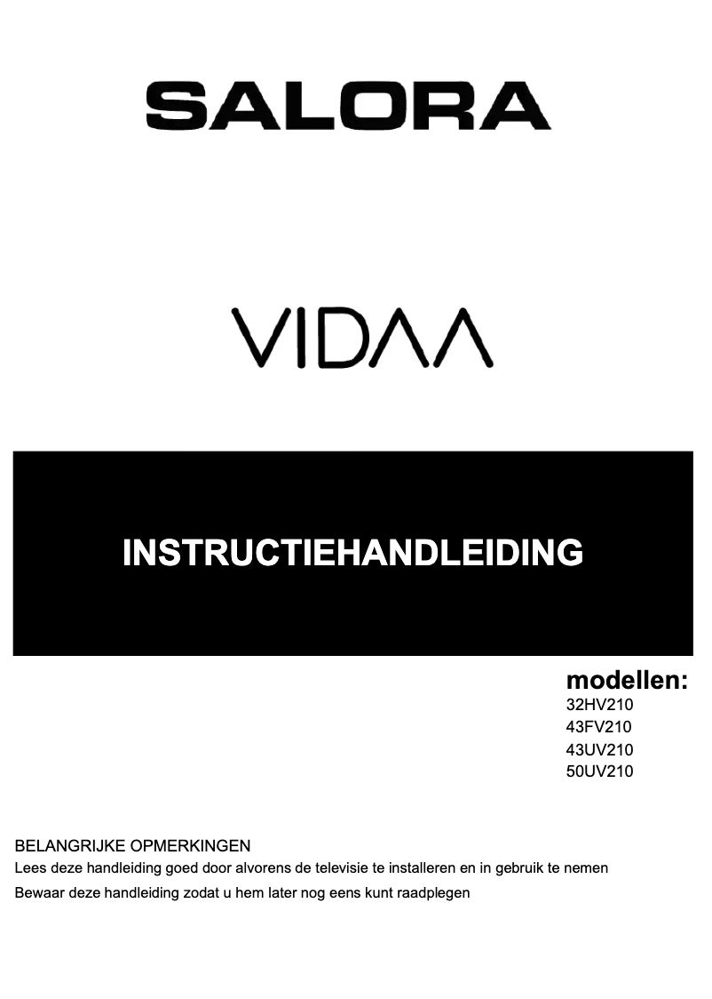 Page 1 de la notice Manuel utilisateur Salora Vidaa 50UV210